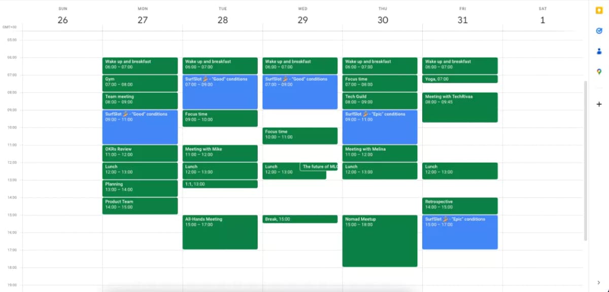 Calendar interface